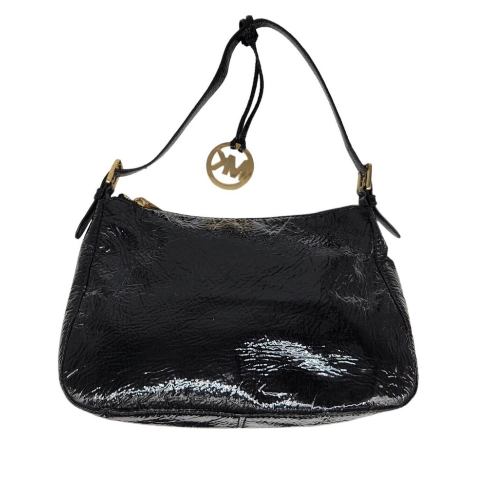 Michael Kors Shiny Black Shoulder Bag Handbag Purse Dressy Designer - Picture 2 of 10